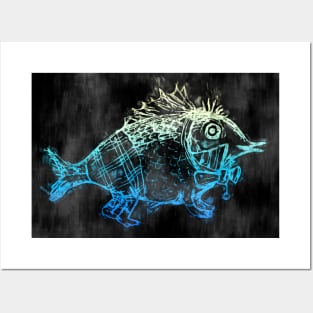 Lovely fantasy reptile creature in black and blue Posters and Art